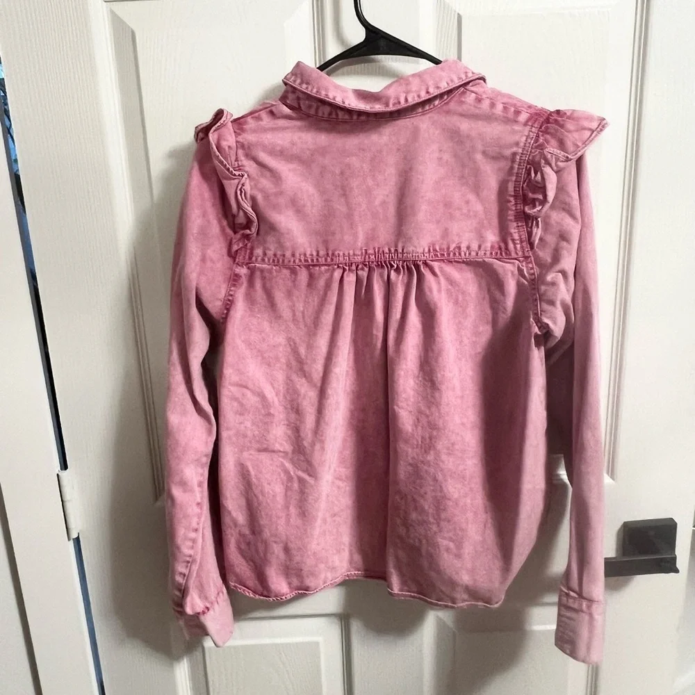 FREE PEOPLE PINK RUFFLE BUTTON-UP SHIRT rare size XS